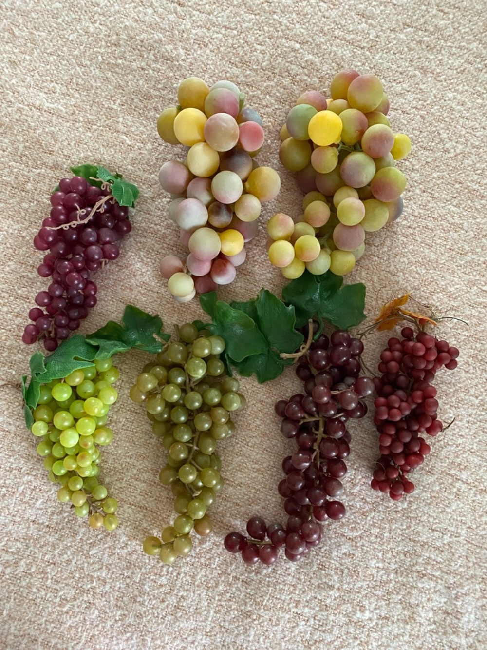 Assorted Decorative Rubber Faux Grape Clusters  7 piece set